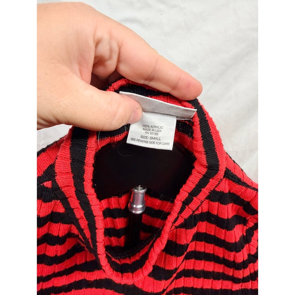 American Girl VIntage Y2K Kids Red Black Striped Mock Neck Ribbed Knit Top Small - Picture 4 of 7